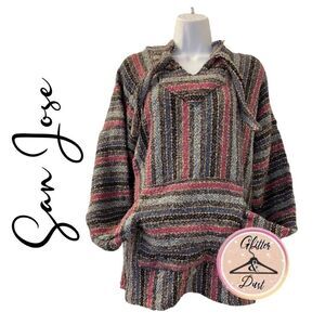 Baja Hooded Blanket Poncho Kangaroo Pocket